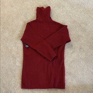 Women's Red Ribbed Turtleneck Sweater Dress